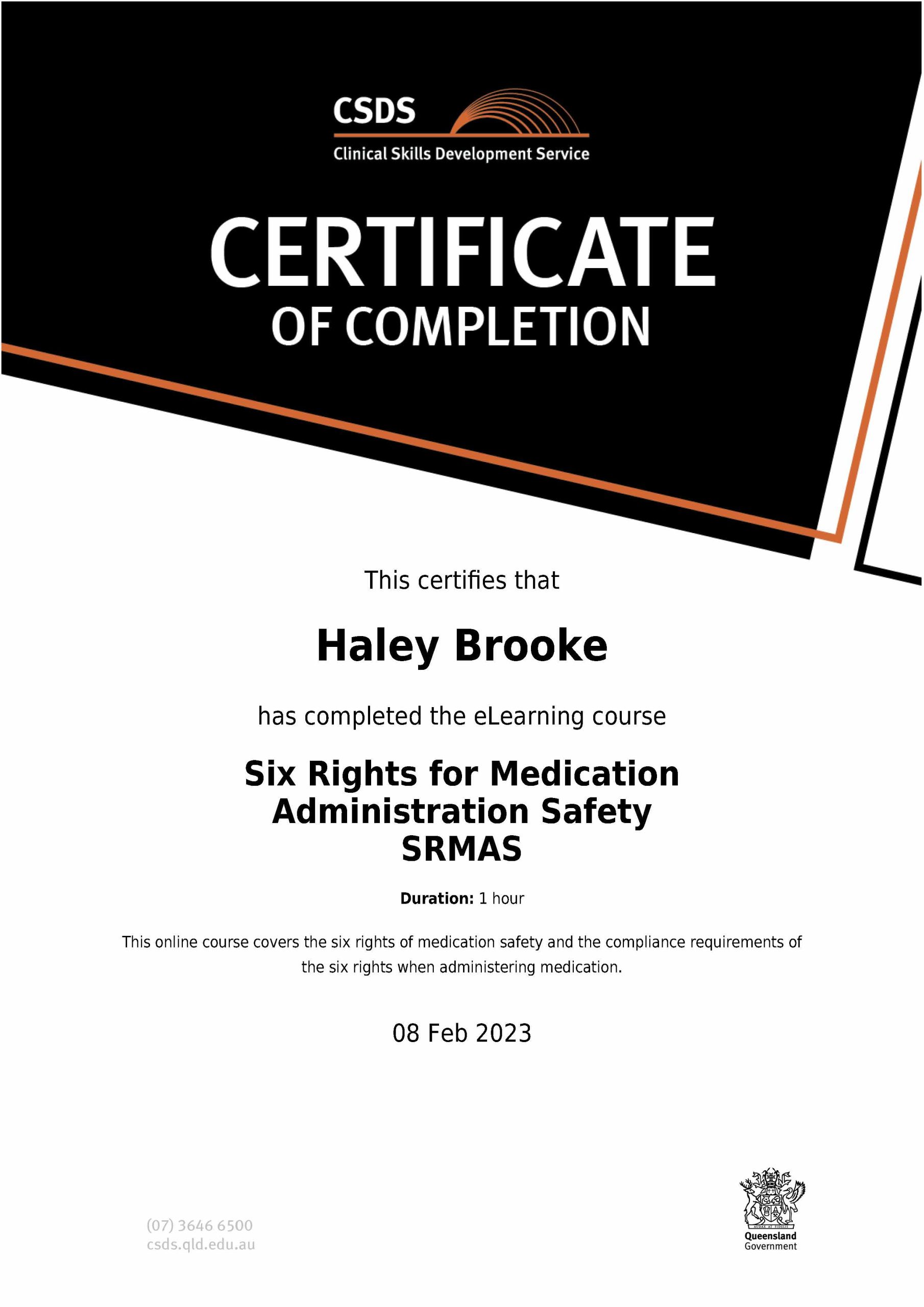 six rights of medication administration certificate haley brooke